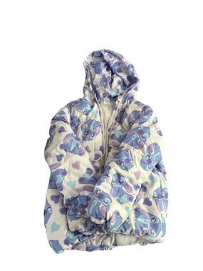 Disney Purple & Blue Stitch Print Puffer Jacket